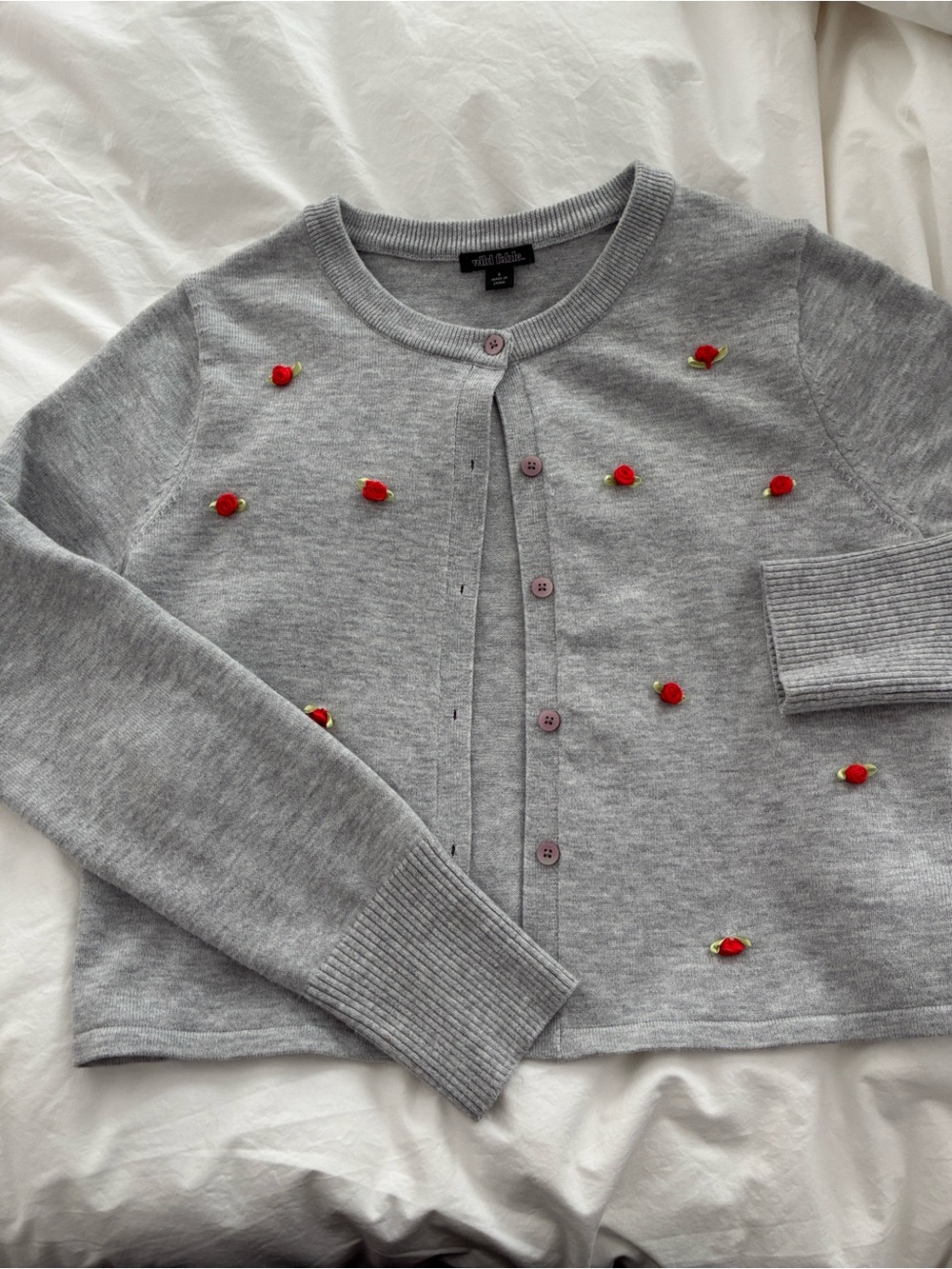 wild fable Light Gray Cardigan with red roses